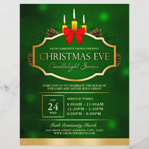 Christmas Eve Candlelight Church Service Green  Flyer