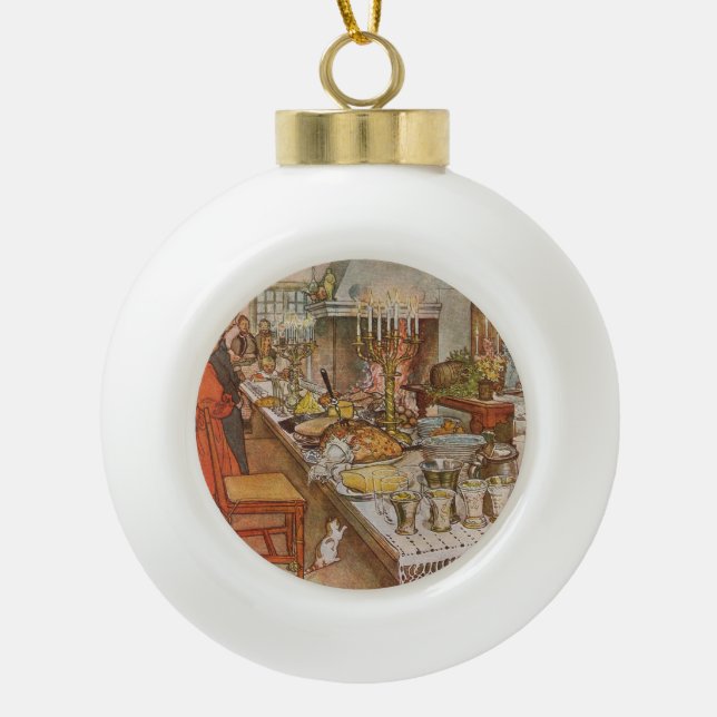 Christmas Eve Carl Larsson 1904 Ceramic Ball Christmas Ornament (Front)