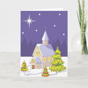 Christmas Eve Chapel Winter Forest Scene Religious Holiday Card