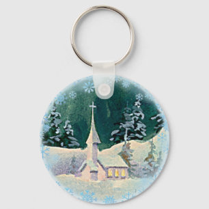 CHRISTMAS EVE CHURCH by SHARON SHARPE Key Ring