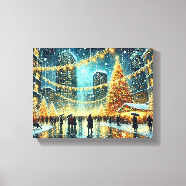 Christmas Eve Cityscape | Festive Holiday Wall Art (Front)