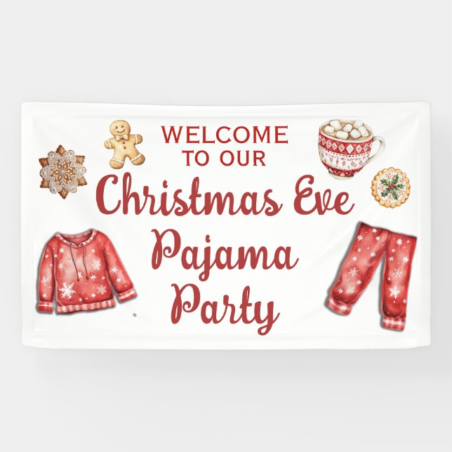 Christmas Eve Cookies Hot Cocoa Pajama Party Banner (Horizontal)