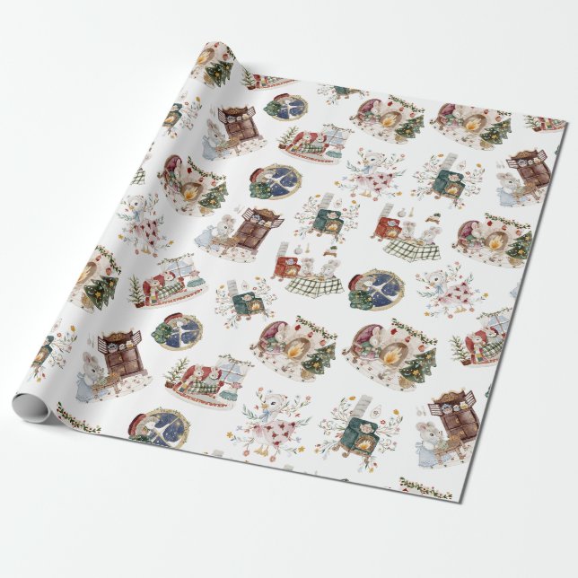 Christmas Eve Cosy Little Ones at Home Gift Wrapping Paper (Unrolled)
