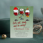 Christmas Eve Dinner Drinks Cocktails Wine Glasses Invitation<br><div class="desc">This fun holidays design features festive wine glasses with bells,  Christmas lights and Santa hat. Below edit the details to reflect your Christmas Eve Party Invitation information
 #christmas #holidays #festive #invitations #christmasinvitations #winter #wine #christmaseve #dinner</div>