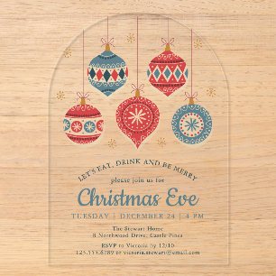 Christmas Eve Dinner Red Blue Ornaments Acrylic Invitations