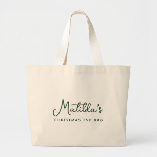 Christmas Eve Festive Green Holiday Large Tote Bag