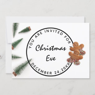 Christmas Eve Holiday Dinner White Green Ginger Invitation