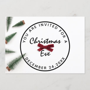 Christmas Eve Holiday Dinner White Green Red Bow Invitation