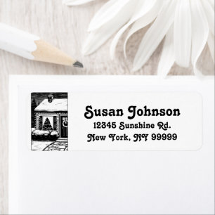 Christmas Eve House Black & White Return Address