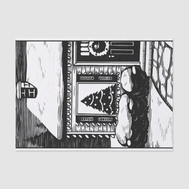 Christmas Eve House Tree in Window Black & White Tissue Paper (Front)