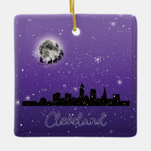 Christmas Eve in Cleveland, Ohio Ceramic Ornament (Front)