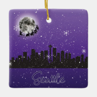 Christmas Eve in Seattle, Washington Ceramic Ornament