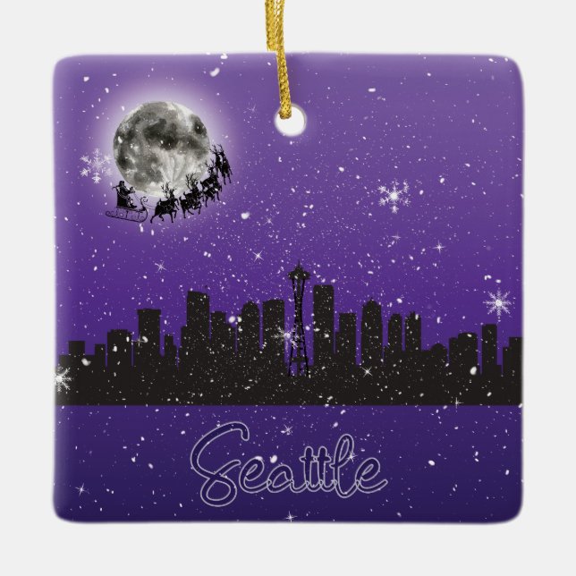 Christmas Eve in Seattle, Washington Ceramic Ornament (Front)