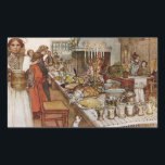 Christmas Eve Julaftonen Rectangular Sticker<br><div class="desc">Painting of old-fashioned (1904) Christmas Eve in Sweden with family gathered together around a table covered in food and lit by candles.  Vintage fine art by Carl Larsson.</div>