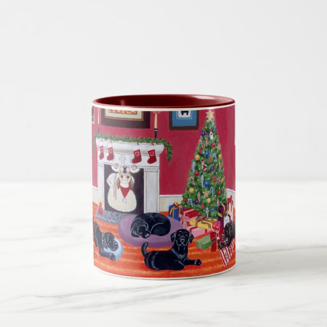 Christmas Eve Labradors Two-Tone Coffee Mug (Center)