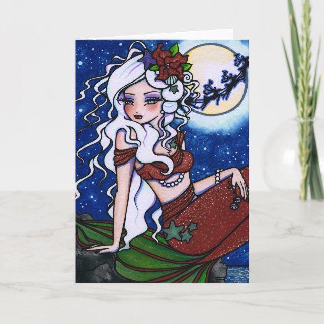 Christmas Eve Mermaid Fantasy Girl Art Card (Front)