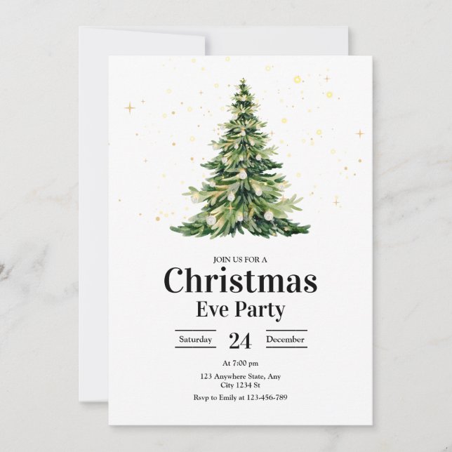 Christmas Eve Party Invitation, Holiday Party  Invitation (Front)