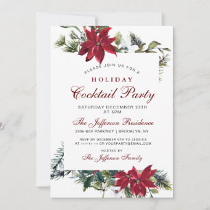 Christmas EVE Red Poinsettia Floral Watercolor Invitation