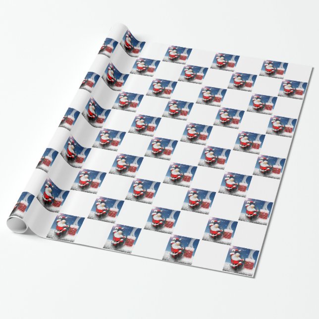 Christmas Eve Santa Claus Rooftop Chimney Holiday Wrapping Paper (Unrolled)