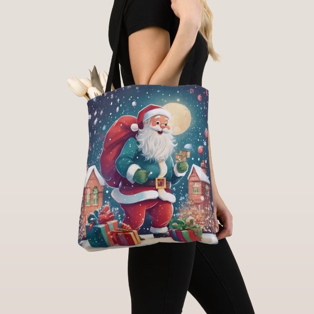 Christmas Eve Santa Delivering Presents Snowflake  Tote Bag (Close Up)