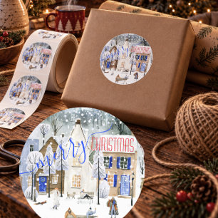 Christmas Eve Snow Globe Winter Scene Classic Round Sticker