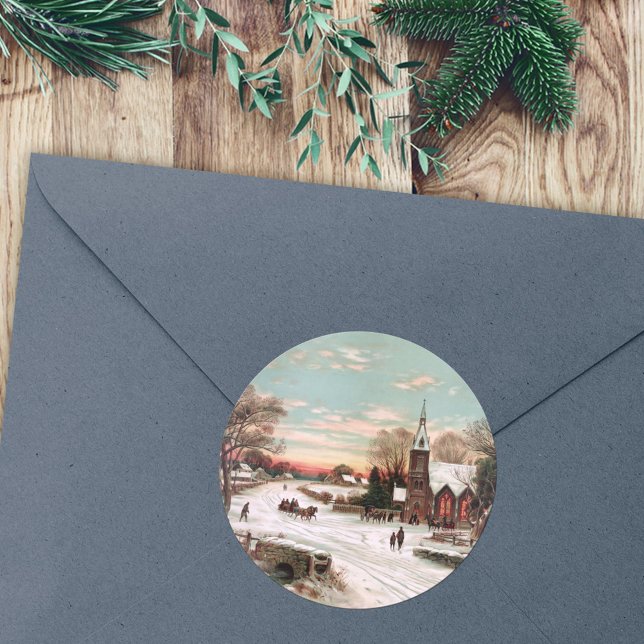 Christmas Eve Village Stickers (A beautiful Christmas envelope seal/sticker.)