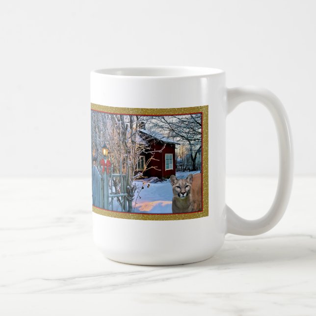 Christmas Eve Visitors (Cougar and Crow) Coffee Mug (Right)