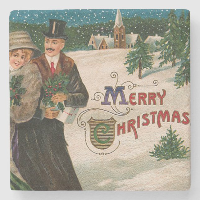 Christmas Eve Walk Christmas Stone Coaster (Front)