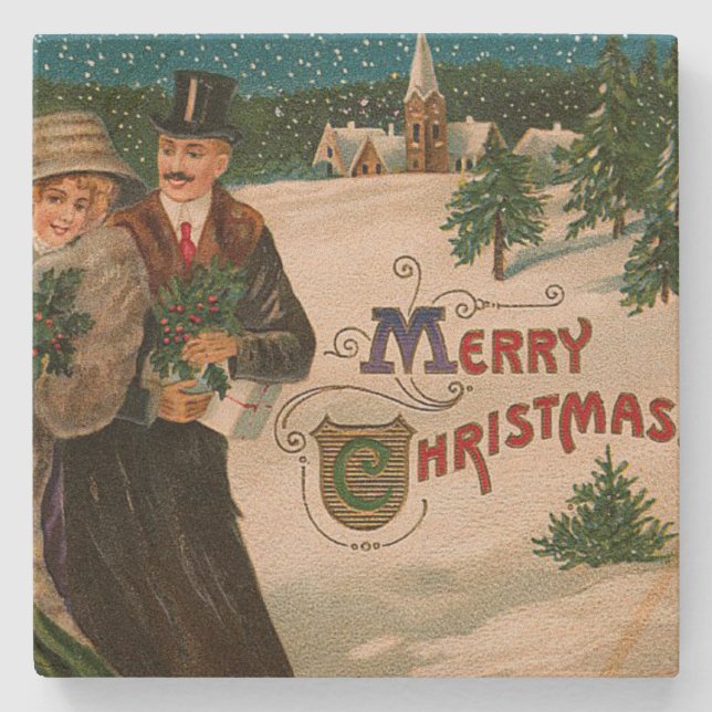 Christmas Eve Walk Christmas Stone Coaster (Front)