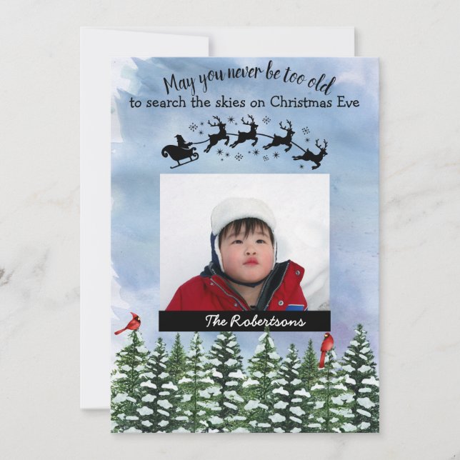 Christmas Eve Watercolor Photo Holiday Card (Front)