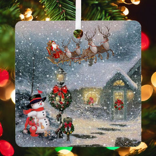 Christmas Eve Winter Snow Santa Sleigh Name Year Metal Tree Decoration