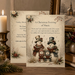Christmas Evening of Music Winter Snowman Carolers Holiday Card