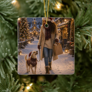 Christmas Evening Walk with Lina Ceramic Ornament