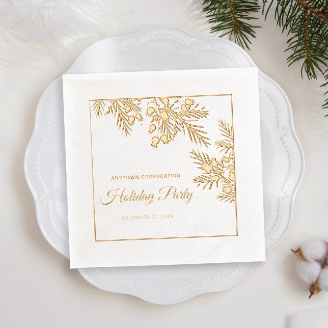 Christmas Evergreen Gold Foil Office Holiday Party Napkins (Creator Uploaded)