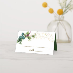 Christmas Evergreen Holly Winter Wedding Place Card