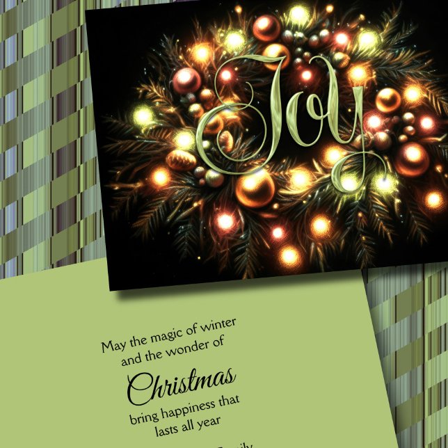 Christmas Evergreen Lighted Wreath Joy Holiday Card (Creator Uploaded)