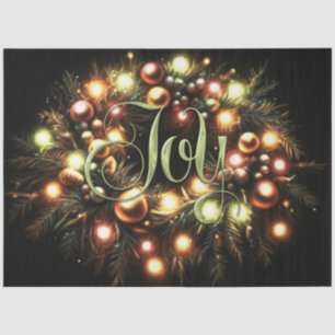 Christmas Evergreen Lighted Wreath Joy Tissue Paper