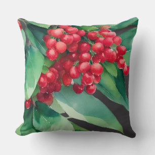 Christmas Evergreen Red Berries Cushion