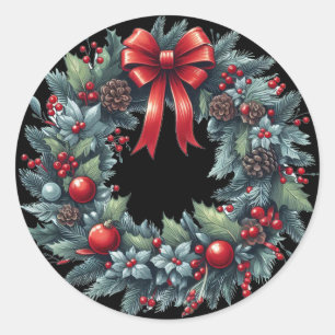 Christmas Evergreen Wreath Greeting Card Classic Round Sticker