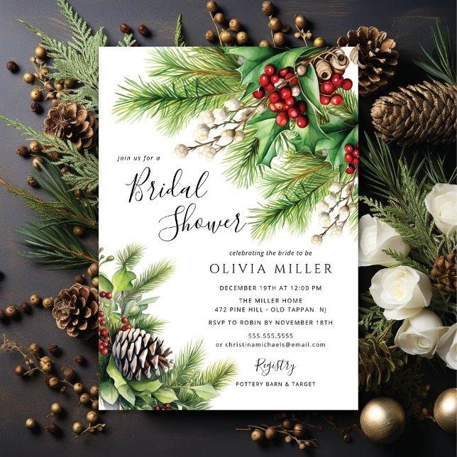 Christmas Evergreens Bridal Shower  Invitation (Creator Uploaded)