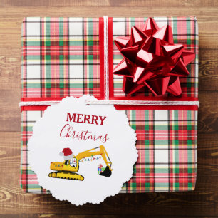 Christmas Excavator Construction Truck Gift Tag Tree Decoration Card