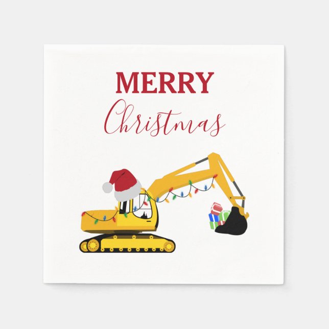 Christmas Excavator Construction Truck   Napkin (Front)