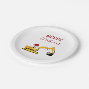 Christmas Excavator Construction Truck  Paper Plate