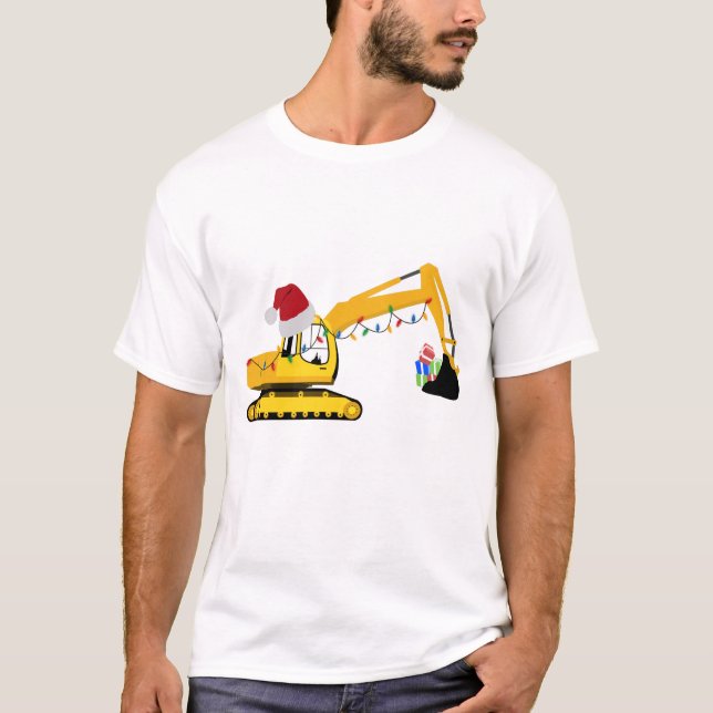 Christmas Excavator Construction Truck T-Shirt (Front)
