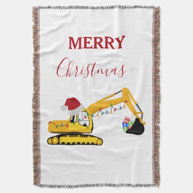 Christmas Excavator Construction Truck  Throw Blanket (Front Vertical)