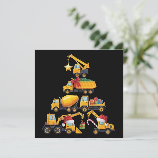 Christmas Excavator Construction Truck Tree Holiday Card (Standing Front)