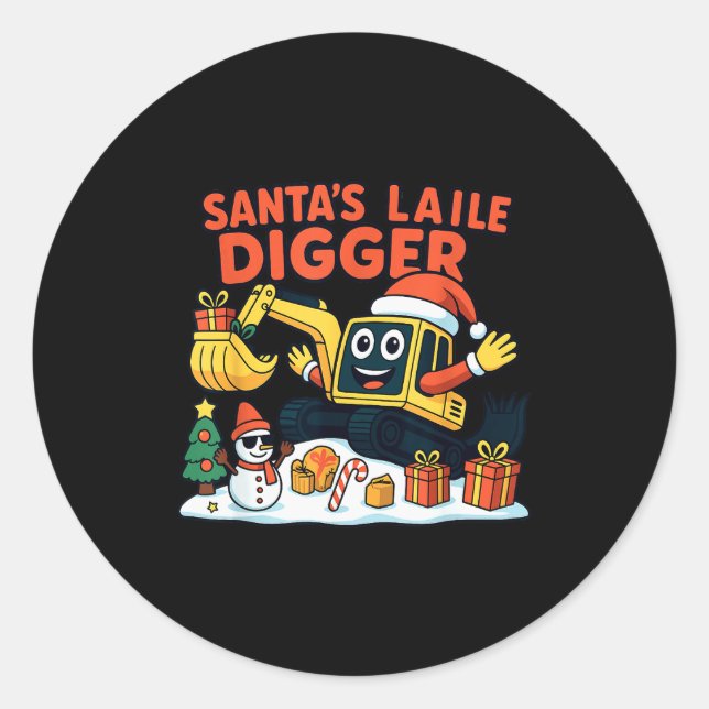 Christmas Excavator Santa Digger Funny Holiday  Classic Round Sticker (Front)
