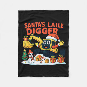 Christmas Excavator Santa Digger Funny Holiday  Fleece Blanket