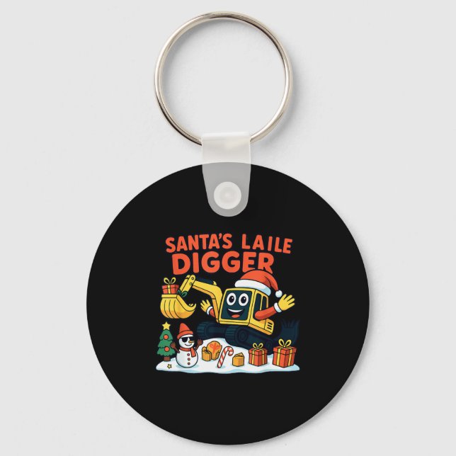 Christmas Excavator Santa Digger Funny Holiday  Key Ring (Front)