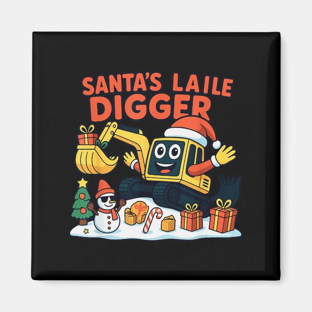 Christmas Excavator Santa Digger Funny Holiday  Magnet (Front)